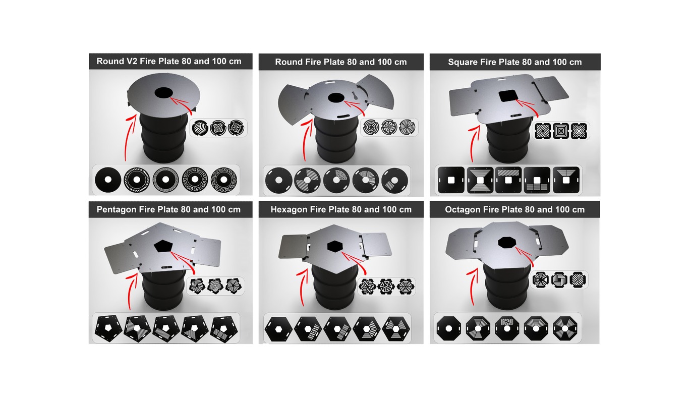 12-Piece Fire Plate Grill Bundle for Fire Barrel. DXF files for laser, plasma cutting. Plancha