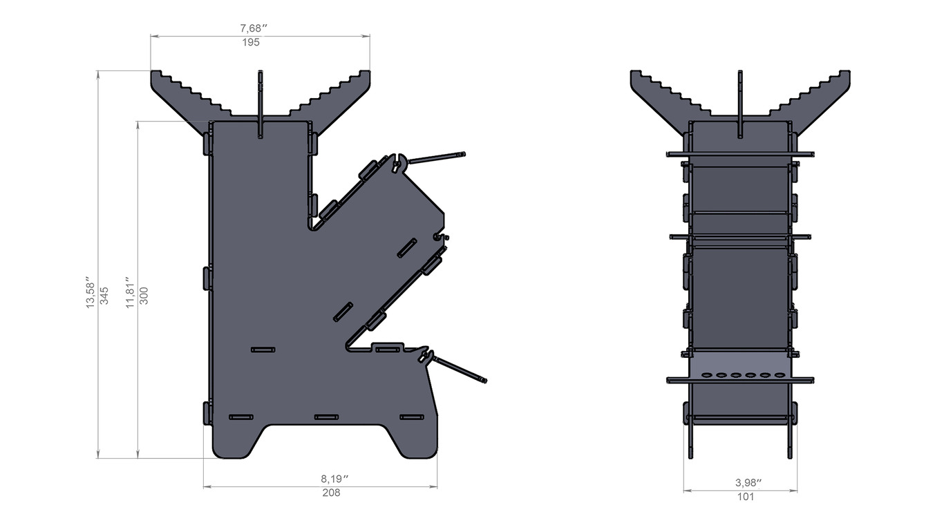 Ракетная печь mini V1. DXF файлы для лазерной, плазменной резки. Туристическая дровяная турбо печь. Фото 7
