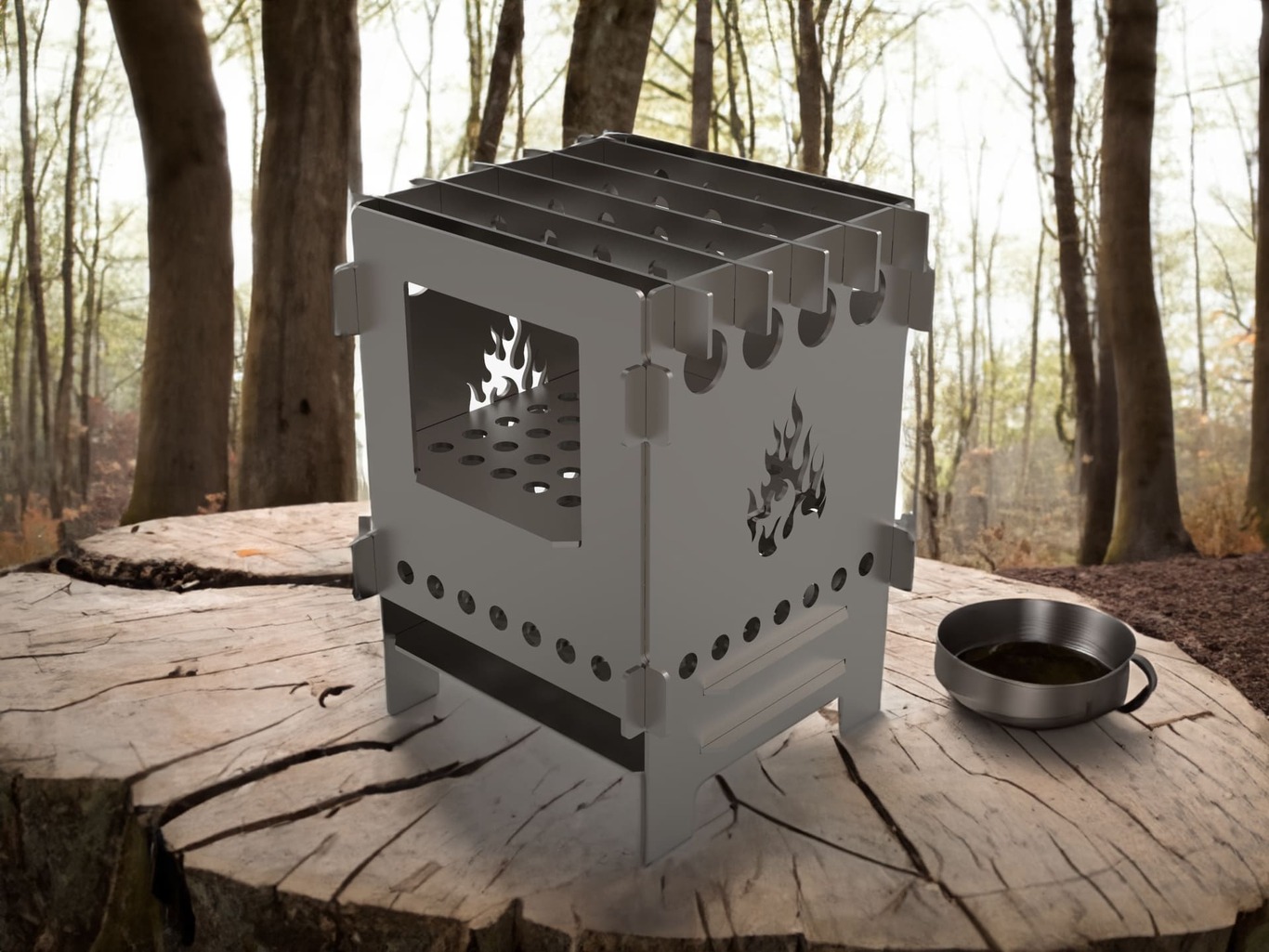 Camping Stove V2. DXF files for laser, plasma cutting. Ultralight Portable Wood Stove