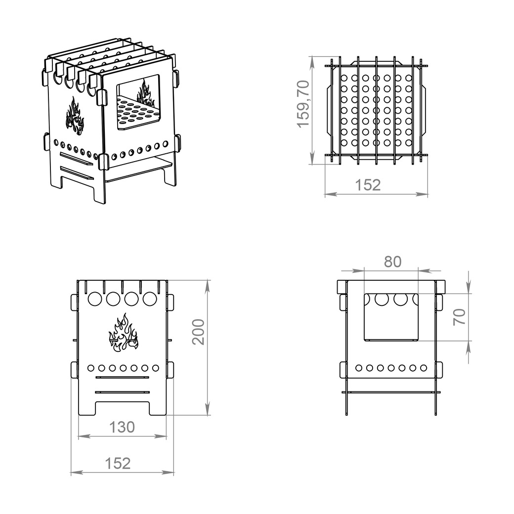 Camping Stove V2. DXF files for laser, plasma cutting. Ultralight Portable Wood Stove. Фото 9