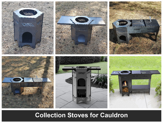 6-Piece Cauldron Stove Bundle. DXF files for laser, plasma cutting