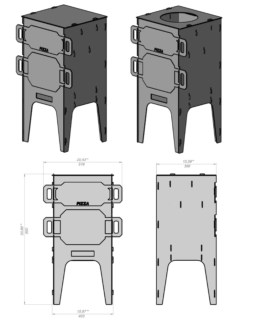 Forno per Pizza e Stufa per Paiolo 2 in 1. File DXF per taglio laser, plasma. Фото 10