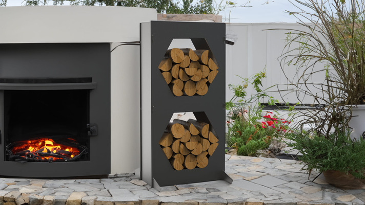 Firewood Rack 43" with Hexagon Cutouts. DXF files for laser, plasma cutting
