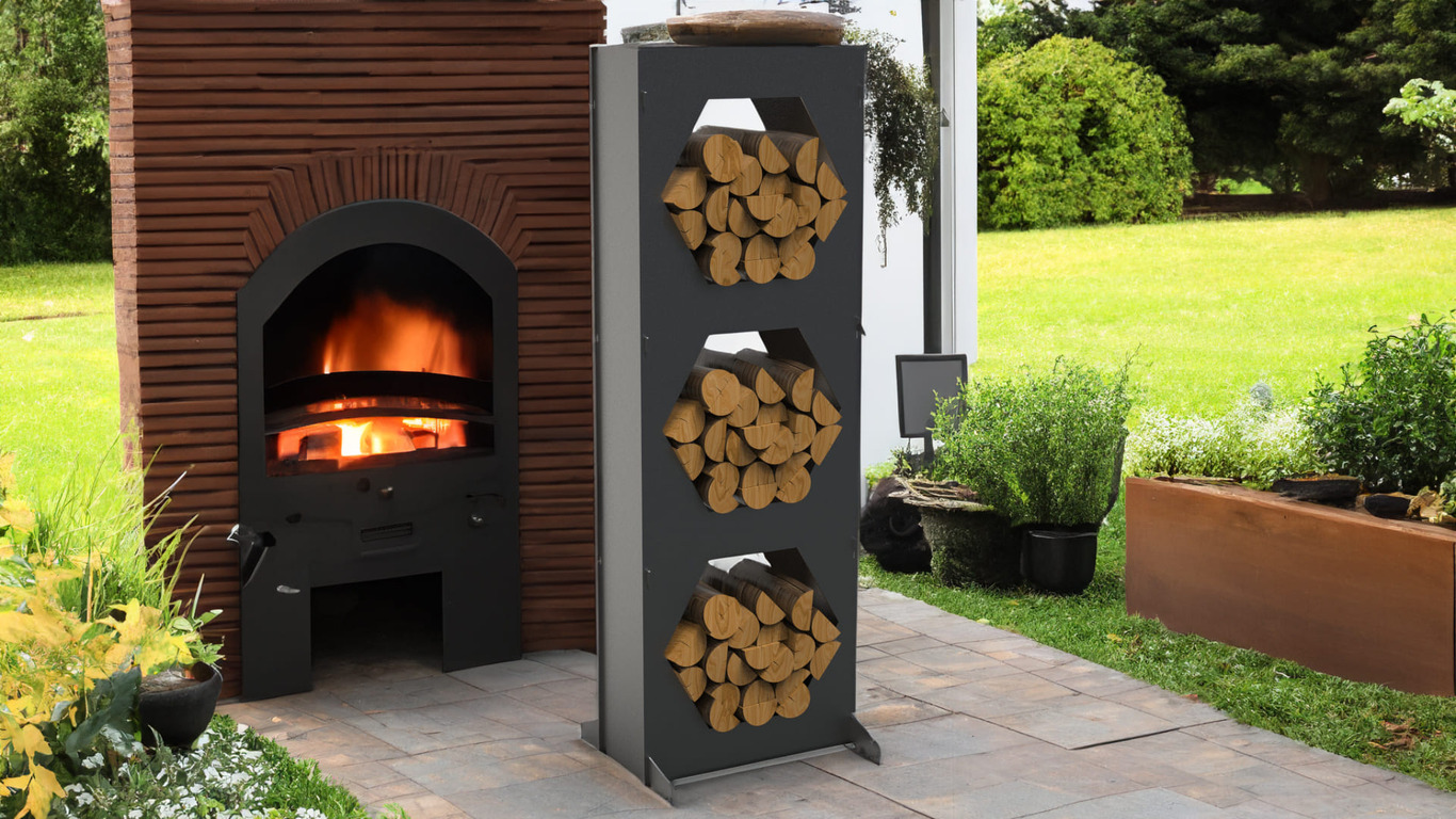 Firewood Rack 63" with Hexagon Cutouts. DXF files for laser, plasma cutting