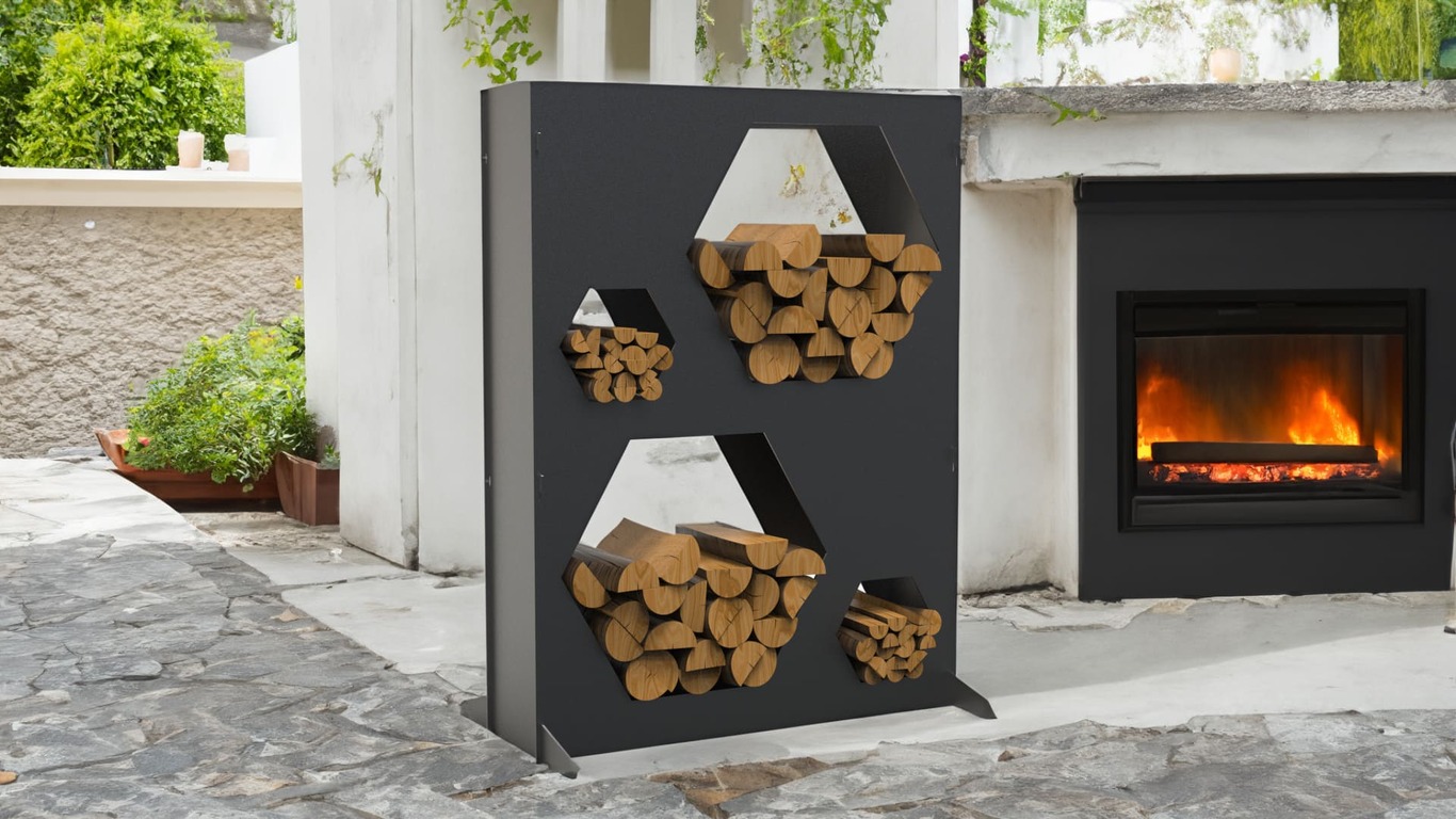 Big Firewood Rack 47" with Hexagon Cutouts. DXF files for laser, plasma cutting