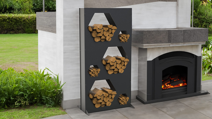 Big Firewood Rack 70" with Hexagon Cutouts. DXF files for laser, plasma cutting