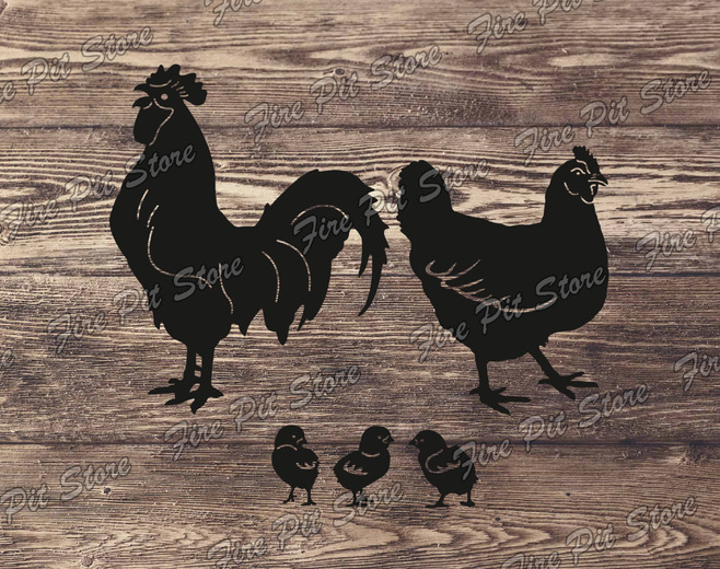 Rooster, Chicken, Chicks. DXF, SVG, PNG, AI, EPS, CDR vector files for CNC, laser and plasma cutting