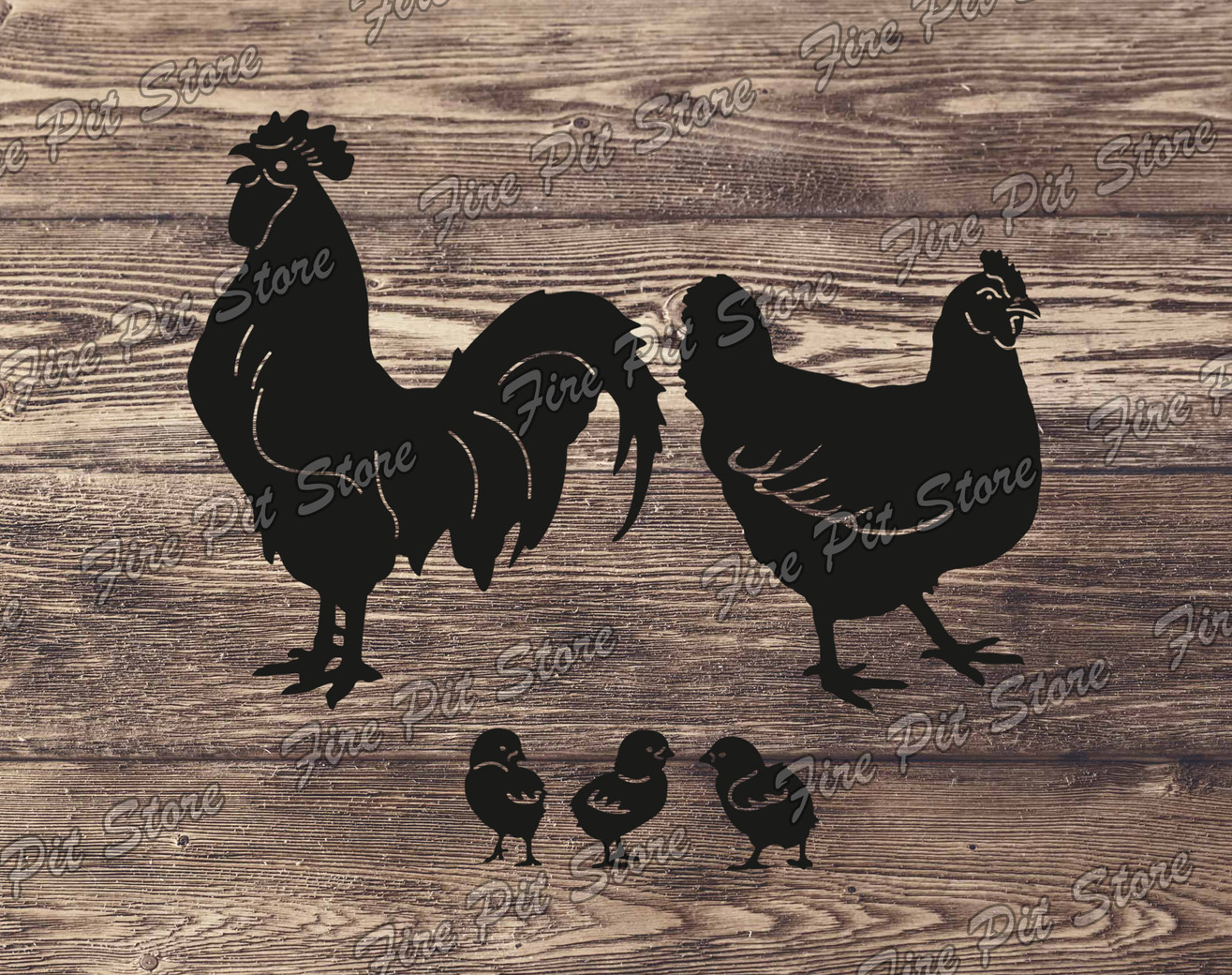 Rooster, Chicken, Chicks. DXF, SVG, PNG, AI, EPS, CDR vector files for CNC, laser and plasma cutting