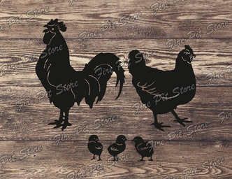 Rooster, Chicken, Chicks. DXF, SVG, PNG, AI, EPS, CDR vector files for CNC, laser and plasma cutting