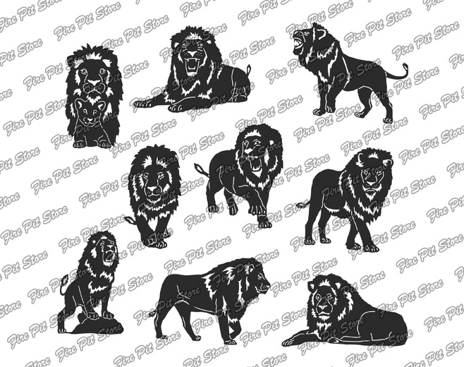 Assortiment Lions. Fichiers vectoriels DXF, SVG pour découpe CNC, laser et plasma