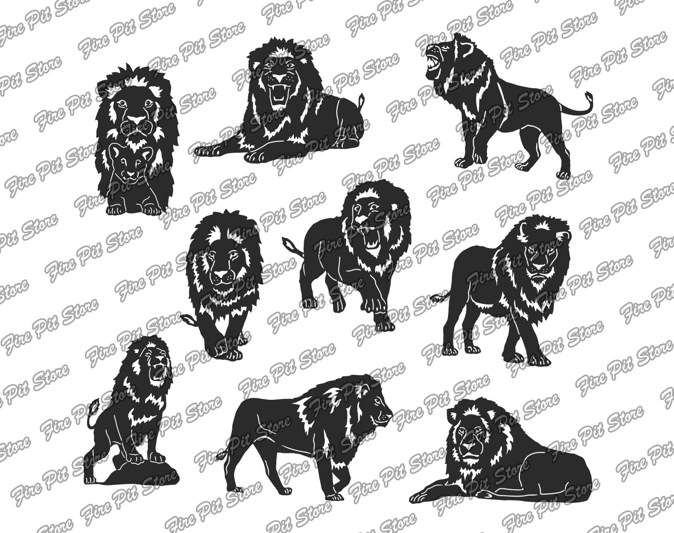 Assortiment Lions. Fichiers vectoriels DXF, SVG pour découpe CNC, laser et plasma