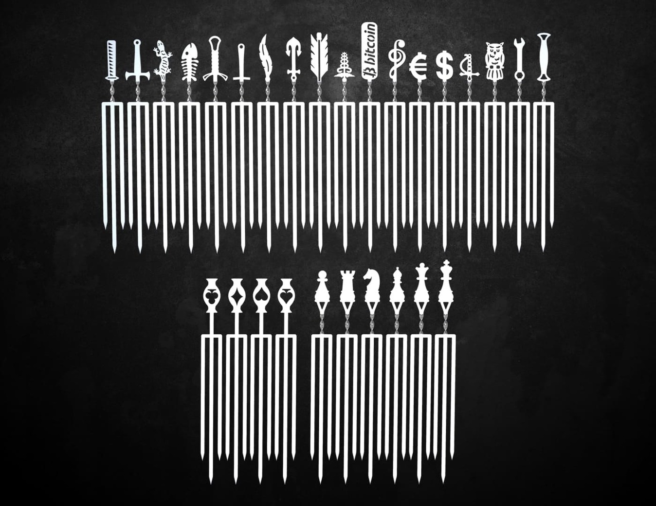 28-Piece Triple Skewer Bundle. DXF files for laser, plasma cutting