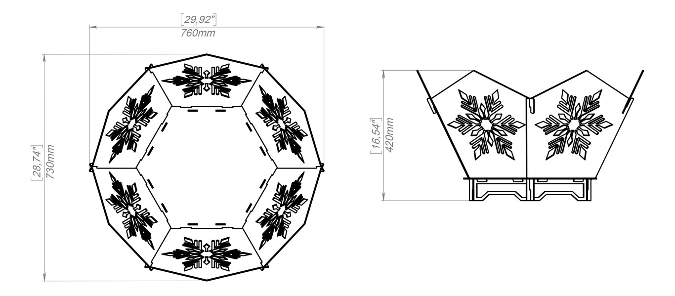 Hex Snowflake Fire Pit V4. DXF, SVG files for plasma, laser cutting. Фото 14