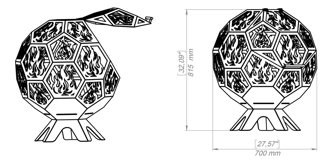 Boule de Feu avec Couvercle. Fichiers DXF, SVG pour découpe plasma et laser. Brasero. Фото 16