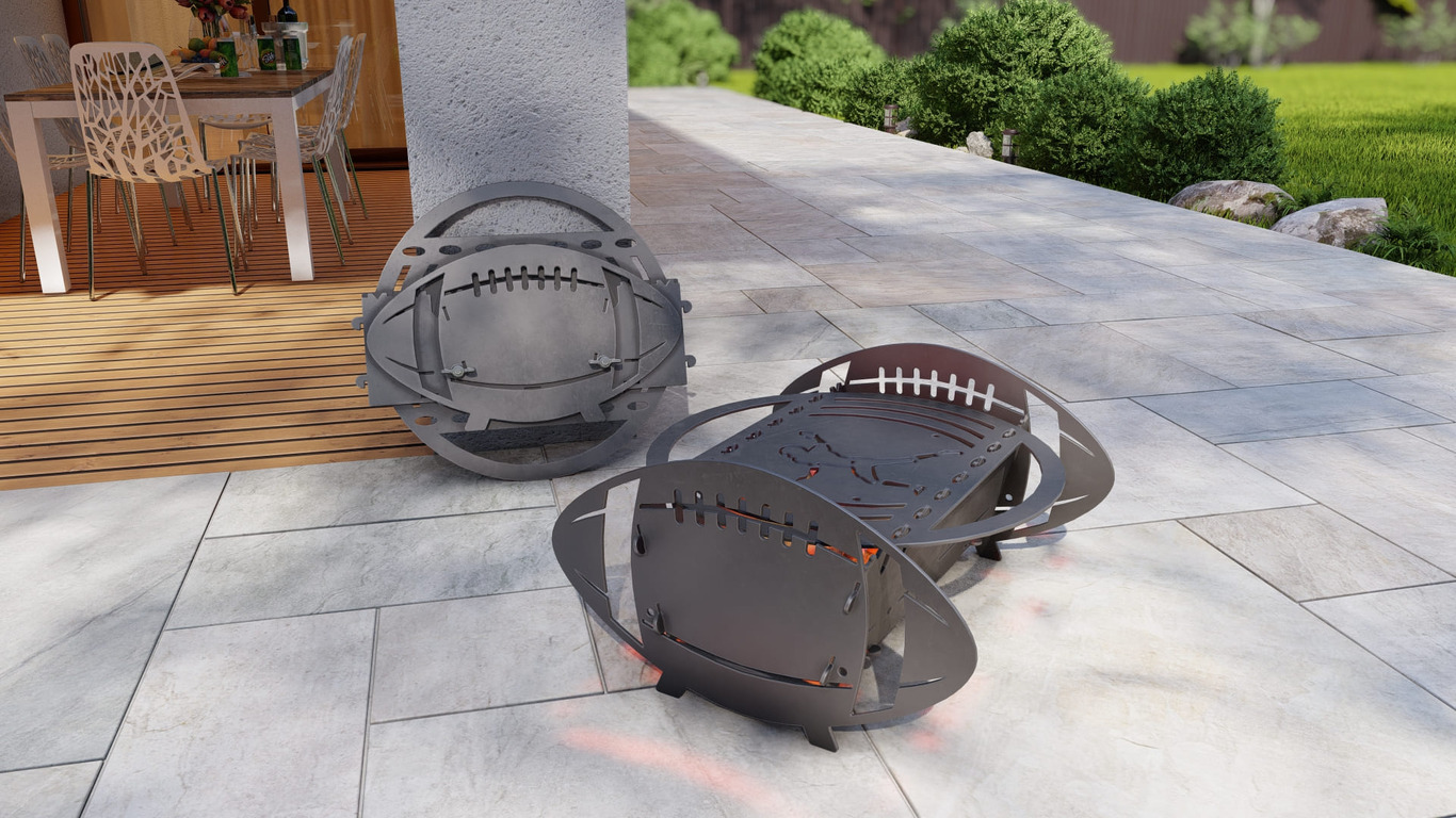 American Football Fire Pit Grill. DXF, SVG files for plasma, laser cutting. Portable BBQ for Camping