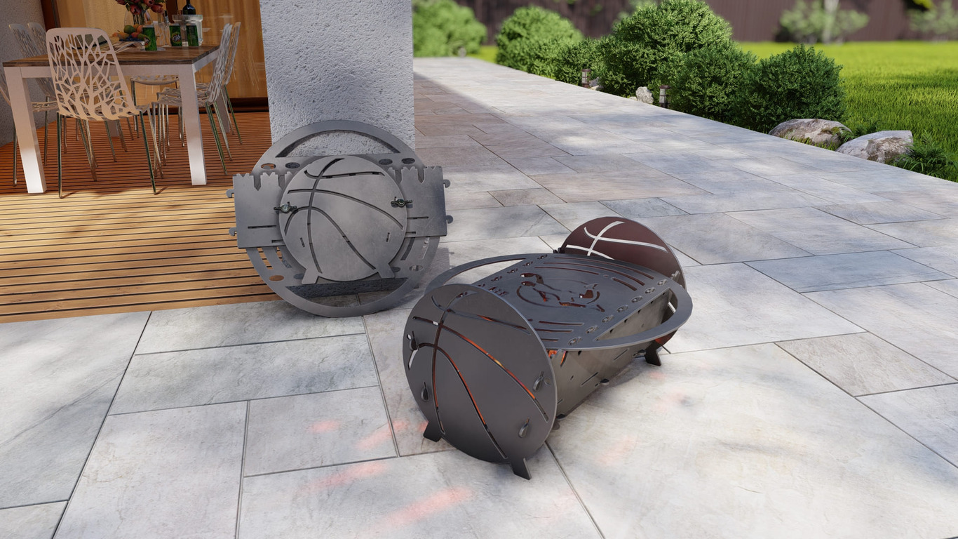 Basketball Fire Pit Grill. DXF, SVG files for plasma, laser cutting. Portable BBQ for Camping