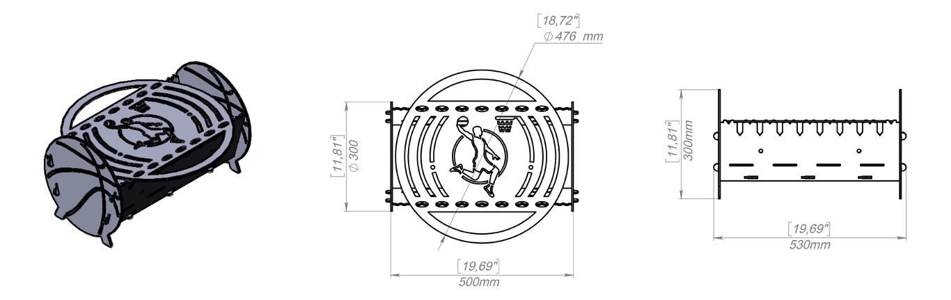 Basketball Fire Pit Grill. DXF, SVG files for plasma, laser cutting. Portable BBQ for Camping. Фото 10