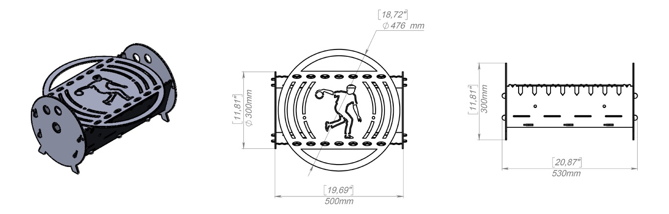 Bowling Fire Pit Grill. DXF, SVG files for plasma, laser cutting. Portable BBQ for Camping. Фото 10
