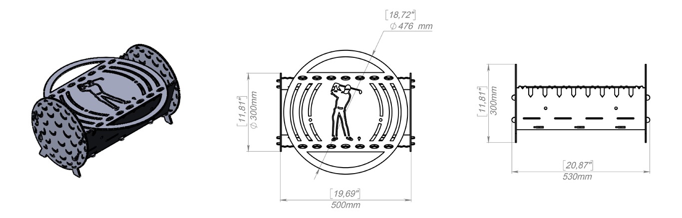 Golf Fire Pit Grill. DXF, SVG files for plasma, laser cutting. Portable BBQ for Camping. Фото 10
