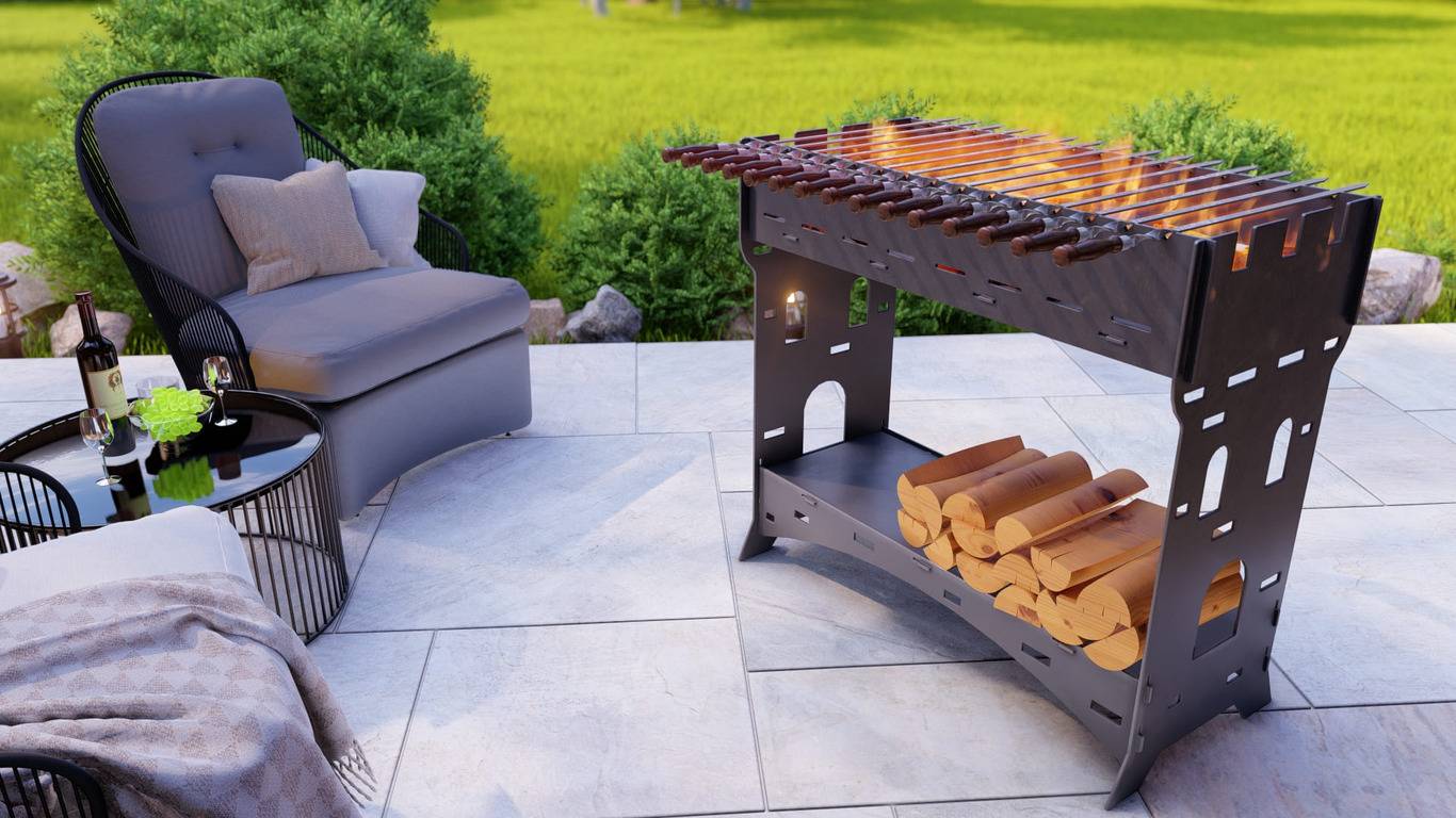 Brazier Tower for Kebab. DXF, SVG files for plasma, laser cutting. Collapsible Mangal. Фото 2