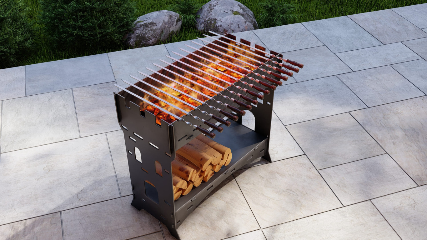 Brazier Tower for Kebab. DXF, SVG files for plasma, laser cutting. Collapsible Mangal. Фото 8