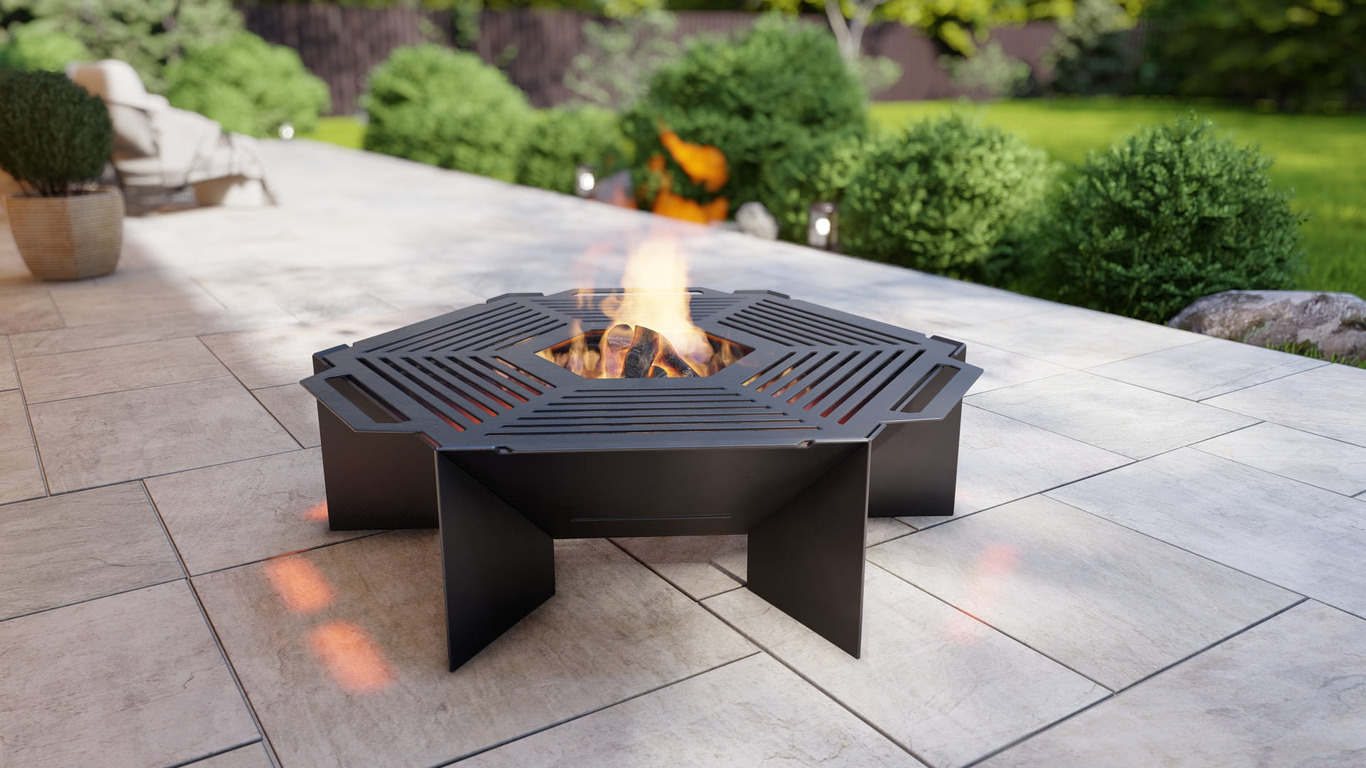 Hexagon Weld Fire Pit Grill V2. DXF, SVG files for plasma, laser cutting. Outdoor Barbecue
