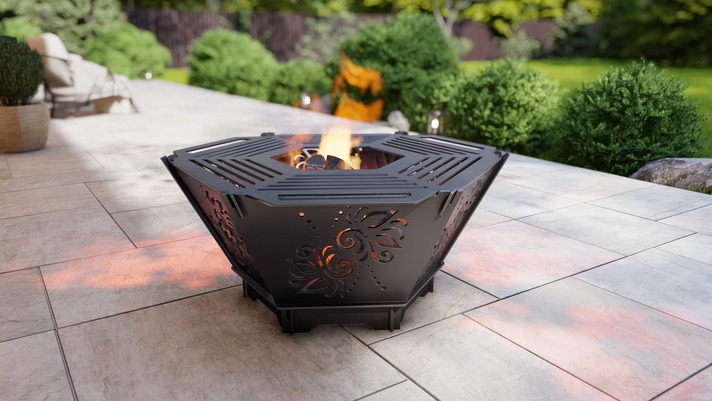 Hexagon Foldable Fire Pit Grill V3. DXF, SVG files for plasma, laser cutting. Backyard BBQ