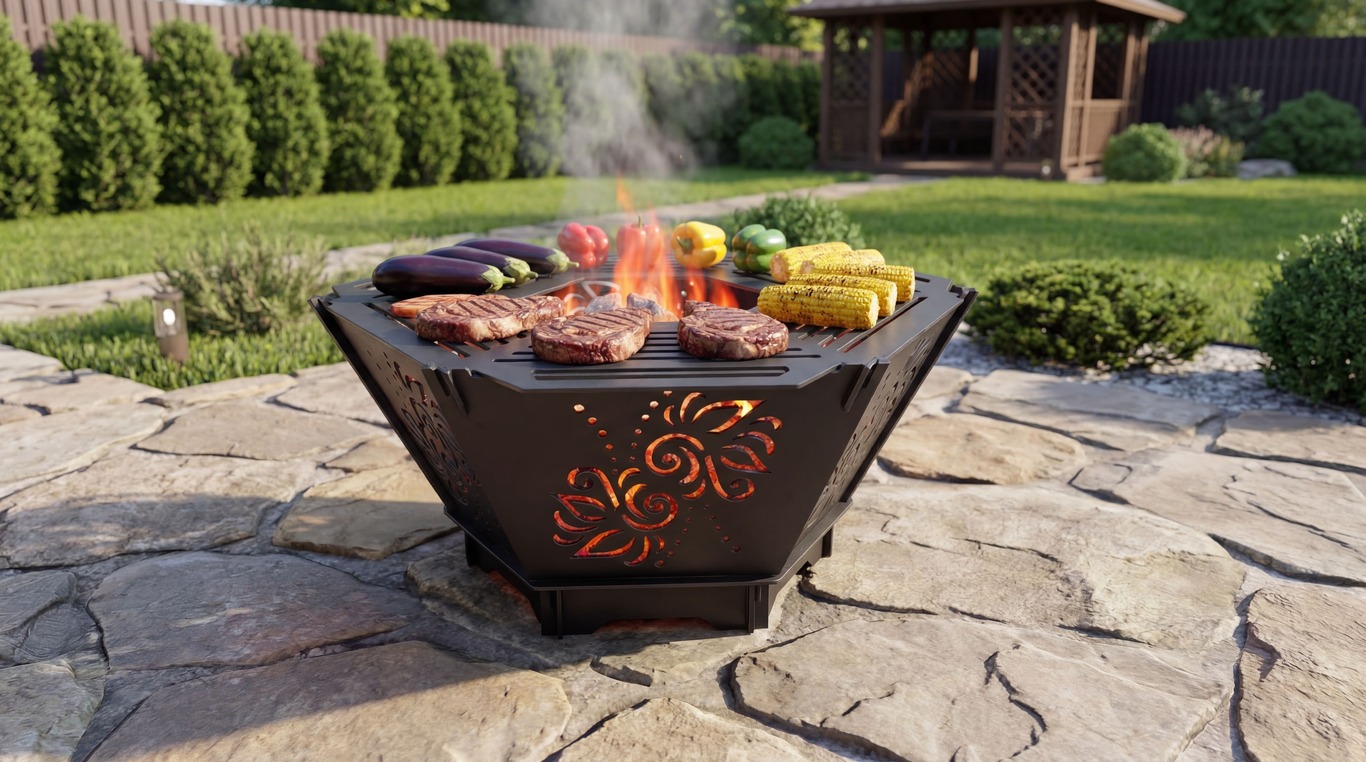 Hexagon Foldable Fire Pit Grill V3. DXF, SVG files for plasma, laser cutting. Backyard BBQ. Фото 3