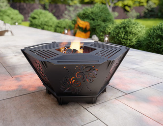 Hexagon Foldable Fire Pit Grill V3. DXF, SVG files for plasma, laser cutting. Backyard BBQ