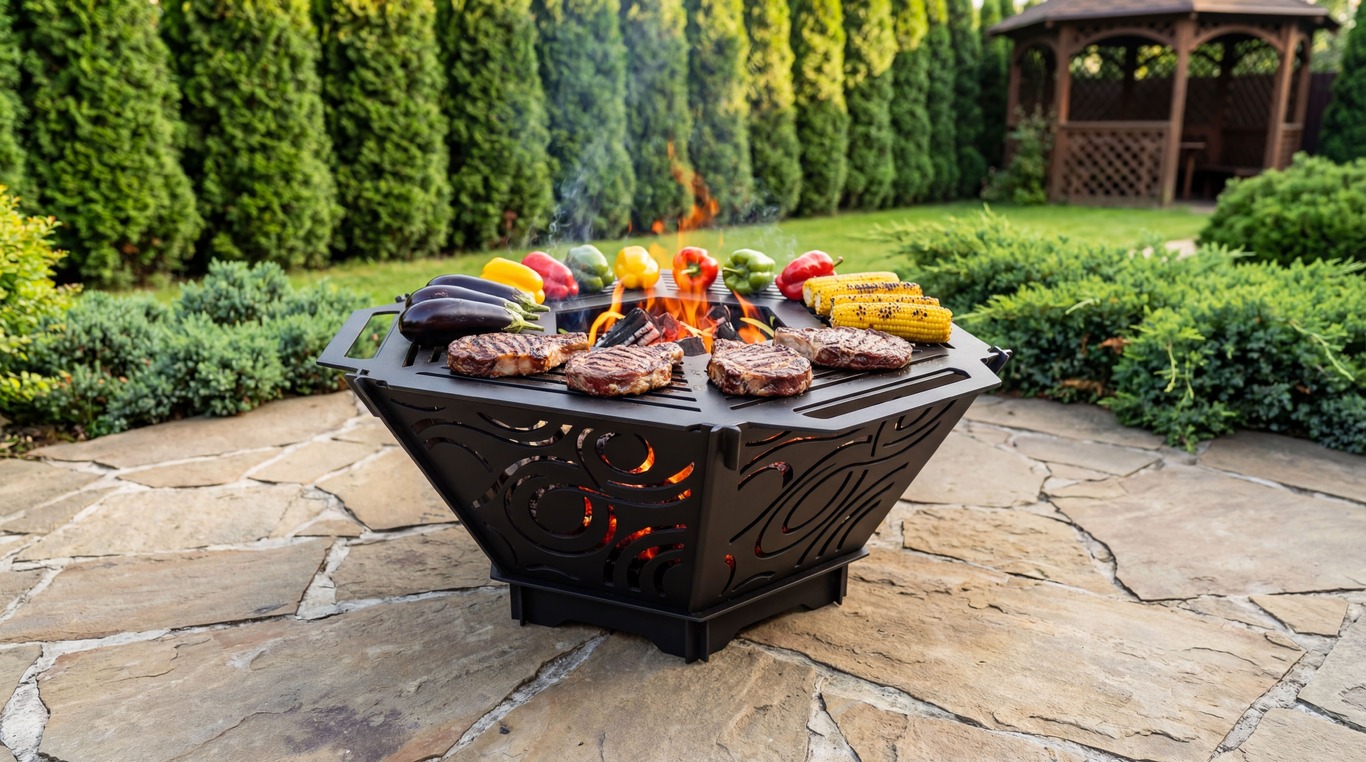 Hexagon Foldable Fire Pit Grill V4. DXF, SVG files for plasma, laser cutting. Backyard BBQ. Фото 3