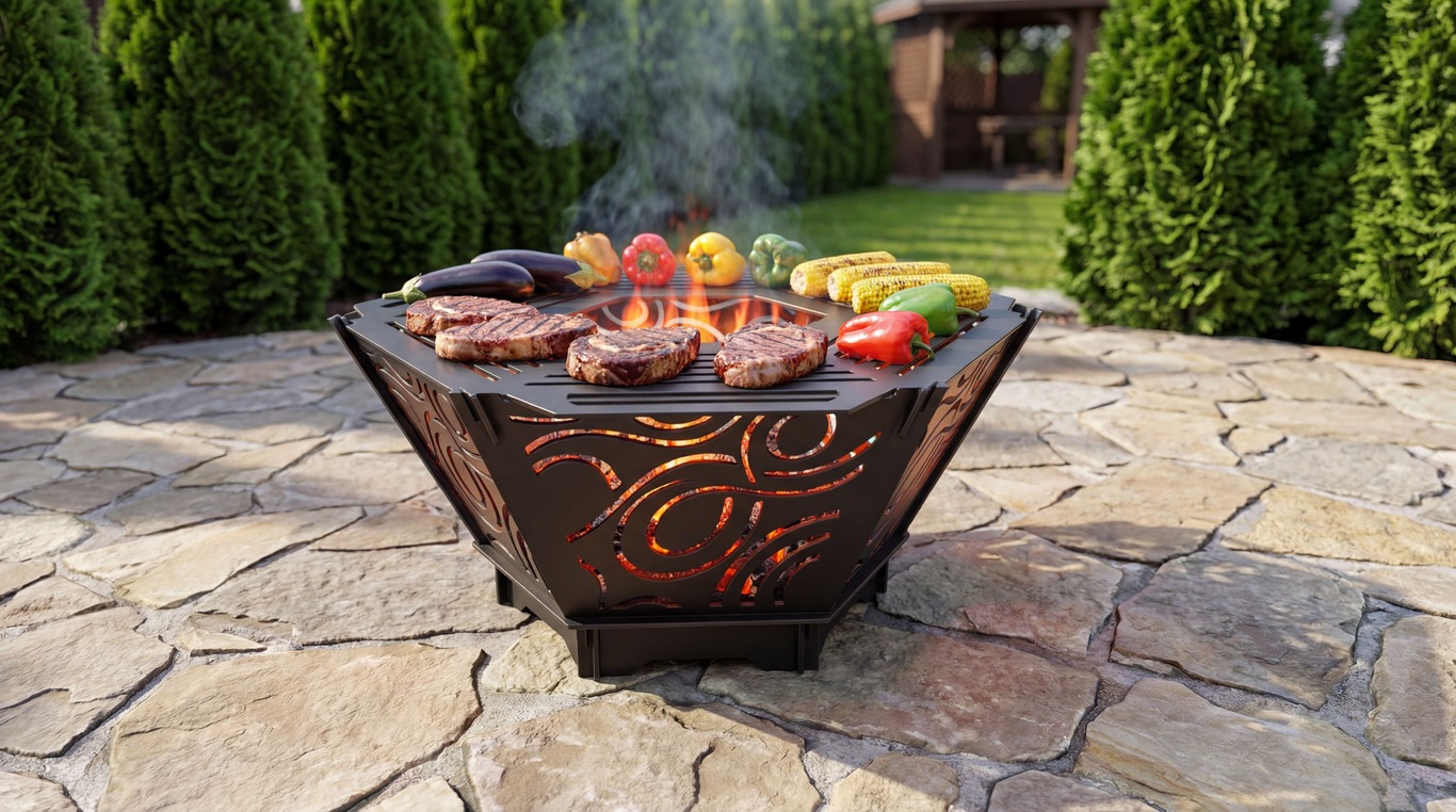 Hexagon Foldable Fire Pit Grill V4. DXF, SVG files for plasma, laser cutting. Backyard BBQ. Фото 2