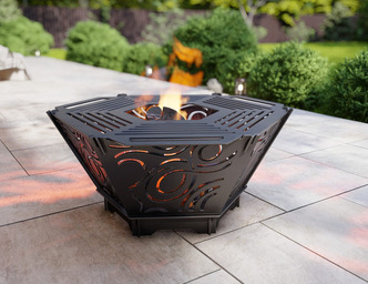 Hexagon Foldable Fire Pit Grill V4. DXF, SVG files for plasma, laser cutting. Backyard BBQ