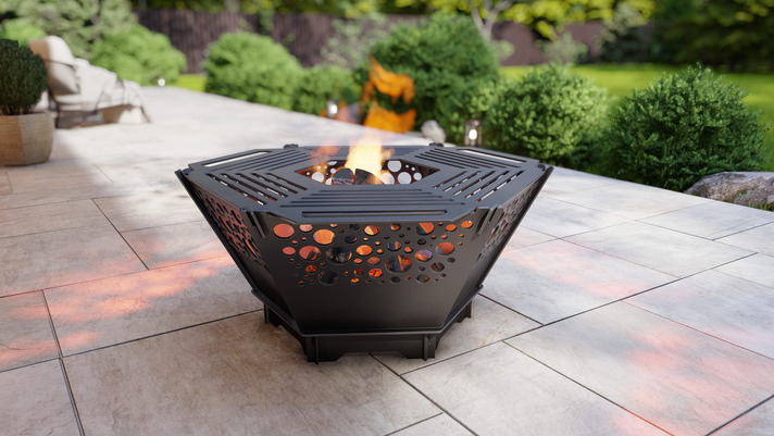 Hexagon Foldable Fire Pit Grill V5. DXF, SVG files for plasma, laser cutting. Backyard BBQ