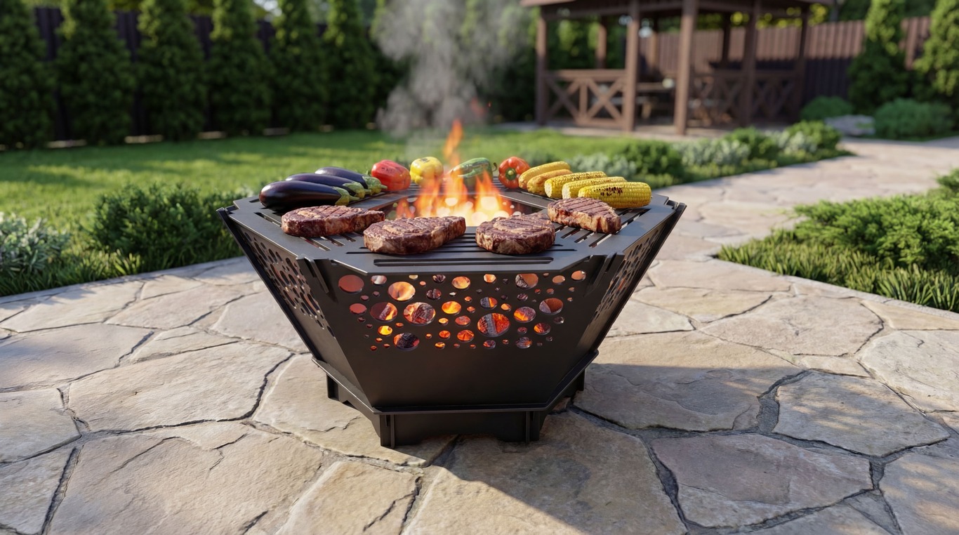 Hexagon Foldable Fire Pit Grill V5. DXF, SVG files for plasma, laser cutting. Backyard BBQ. Фото 3