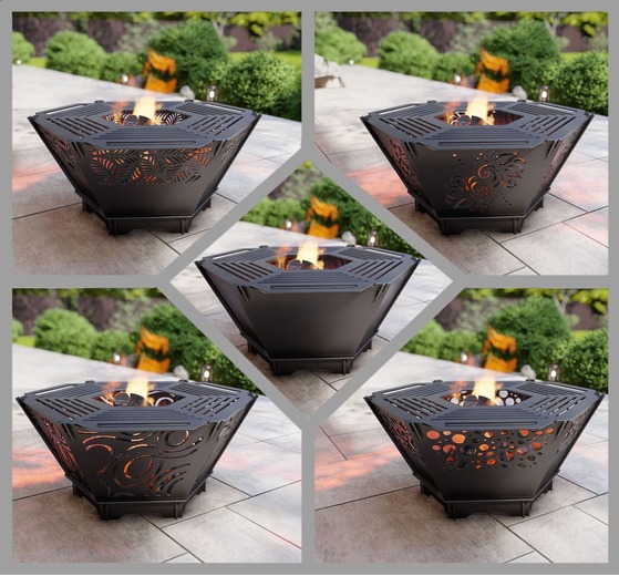 Hexagons Foldable 5-in-1 Fire Pit Grill. DXF, SVG files for plasma, laser cutting. Backyard BBQ