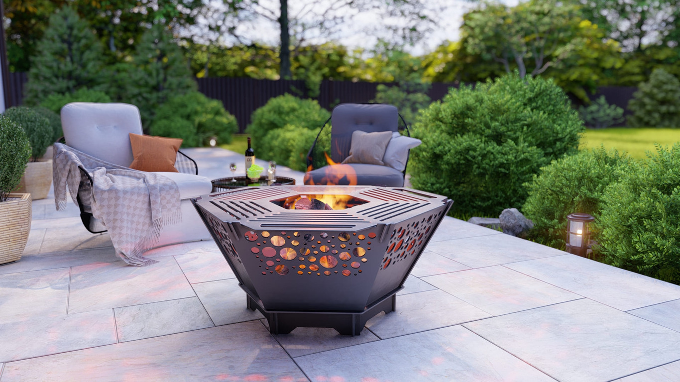 Hexagons Foldable 5-in-1 Fire Pit Grill. DXF, SVG files for plasma, laser cutting. Backyard BBQ. Фото 3