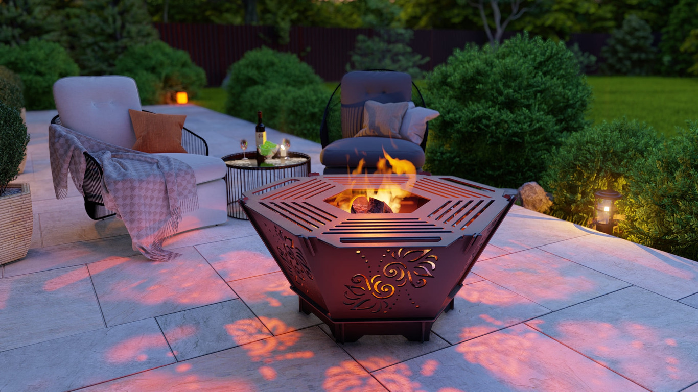 Hexagons Foldable 5-in-1 Fire Pit Grill. DXF, SVG files for plasma, laser cutting. Backyard BBQ. Фото 4