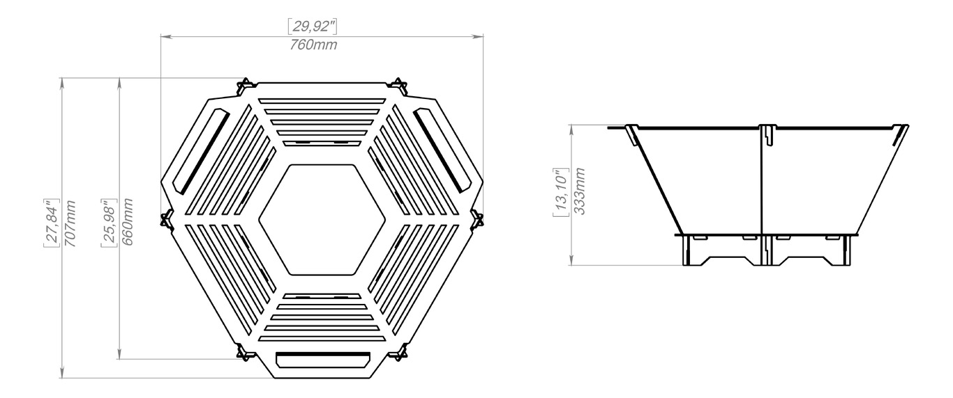 Hexagons Foldable 5-in-1 Fire Pit Grill. DXF, SVG files for plasma, laser cutting. Backyard BBQ. Фото 11