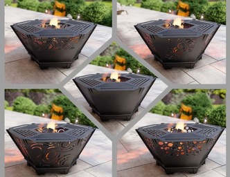 Hexagons Foldable 5-in-1 Fire Pit Grill. DXF, SVG files for plasma, laser cutting. Backyard BBQ