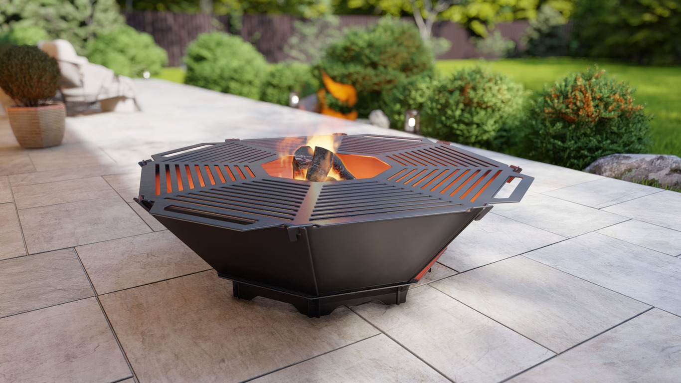 Octagon Foldable Fire Pit Grill V1. DXF, SVG files for plasma, laser cutting. Backyard BBQ