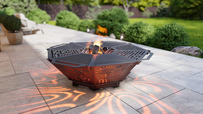 Octagon Foldable Fire Pit Grill V2. DXF, SVG files for plasma, laser cutting. Backyard BBQ