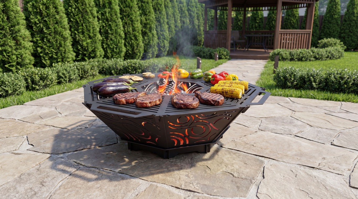 Octagon Foldable Fire Pit Grill V2. DXF, SVG files for plasma, laser cutting. Backyard BBQ. Фото 2