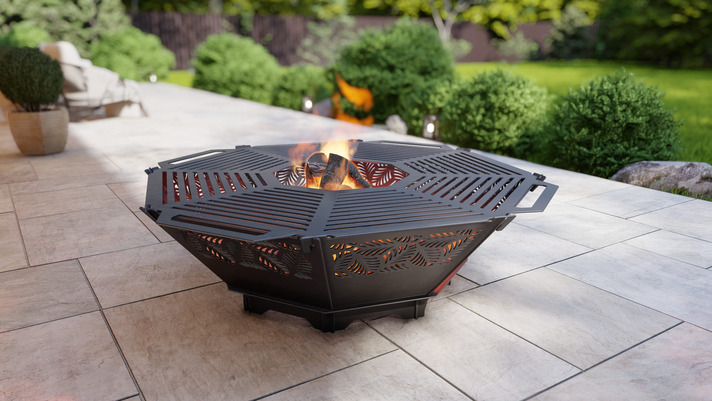 Octagon Foldable Fire Pit Grill V3. DXF, SVG files for plasma, laser cutting. Backyard BBQ