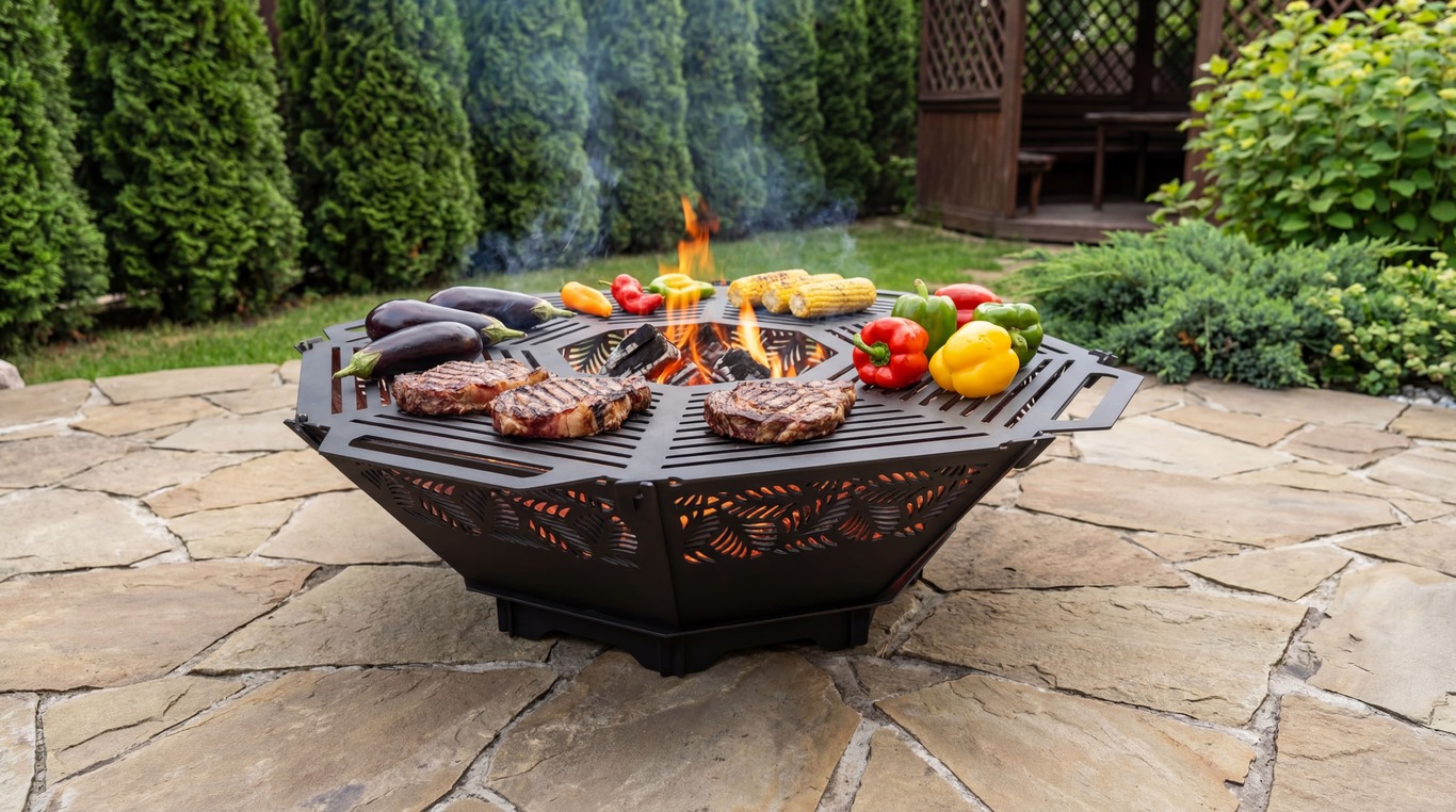 Octagon Foldable Fire Pit Grill V3. DXF, SVG files for plasma, laser cutting. Backyard BBQ. Фото 2
