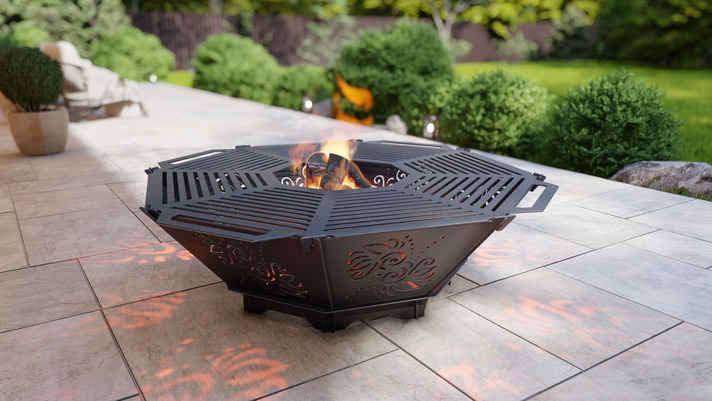 Octagon Foldable Fire Pit Grill V4. DXF, SVG files for plasma, laser cutting. Backyard BBQ
