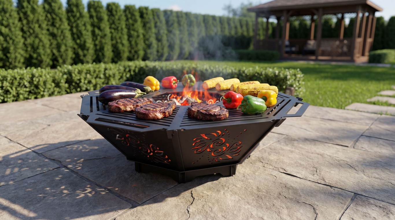 Octagon Foldable Fire Pit Grill V4. DXF, SVG files for plasma, laser cutting. Backyard BBQ. Фото 2