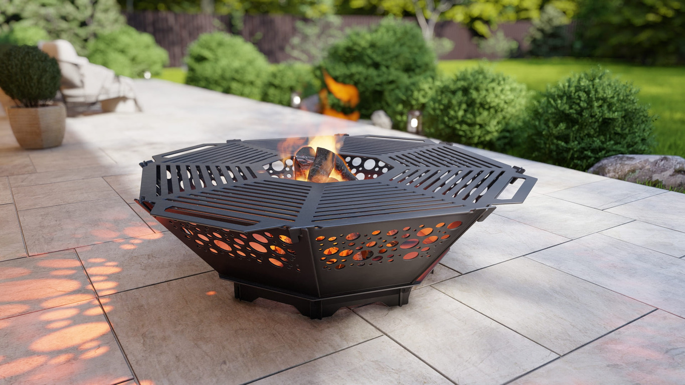 Octagon Foldable Fire Pit Grill V5. DXF, SVG files for plasma, laser cutting. Backyard BBQ