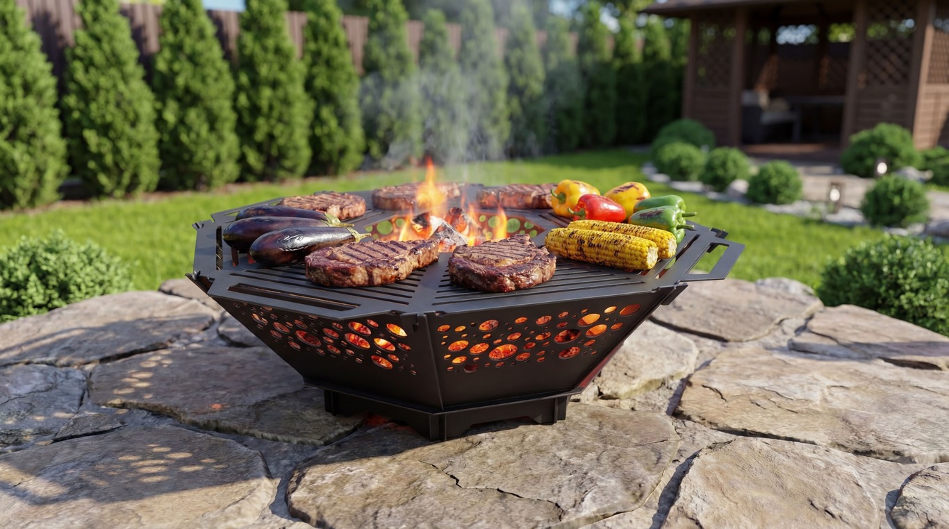 Octagon Foldable Fire Pit Grill V5. DXF, SVG files for plasma, laser cutting. Backyard BBQ. Фото 2