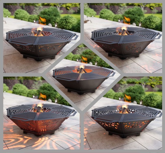 Vatră de foc cu grătar pliabilă octogonală 5-în-1. Fișiere DXF, SVG pentru tăiere cu plasmă și laser. BBQ de grădină