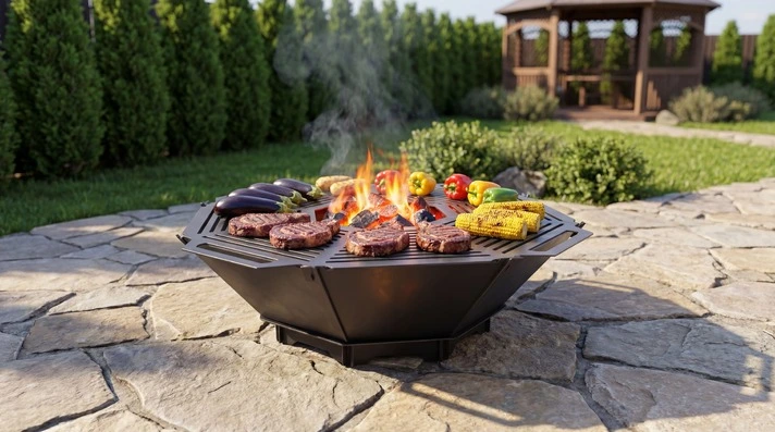 Octagons Foldable 5-in-1 Fire Pit Grill. Backyard BBQ DXF and SVG